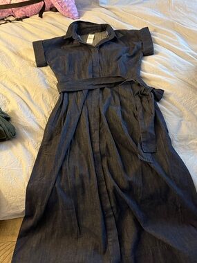 Ann Taylor Dark Blue Midi Shirt Dress